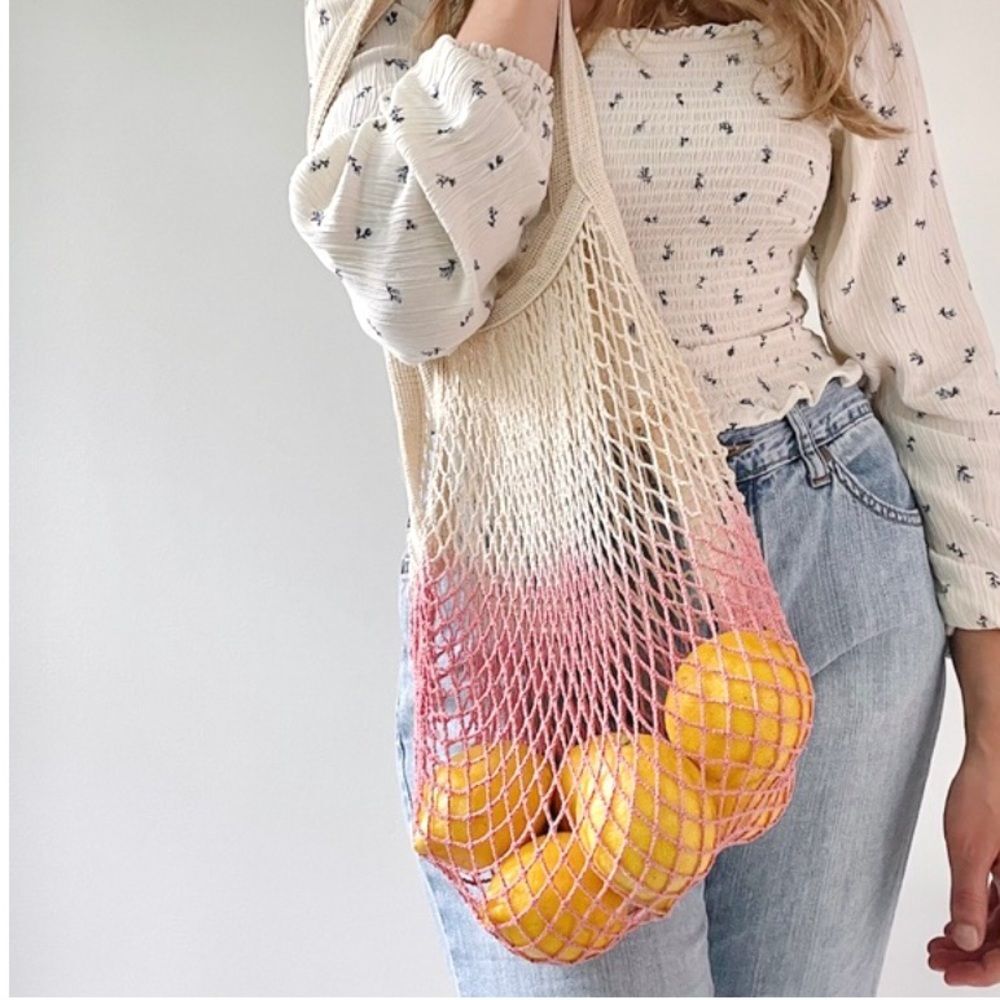 NWT Camp Collection Dip Dye Ombre Pink Macrame Reusable Tote